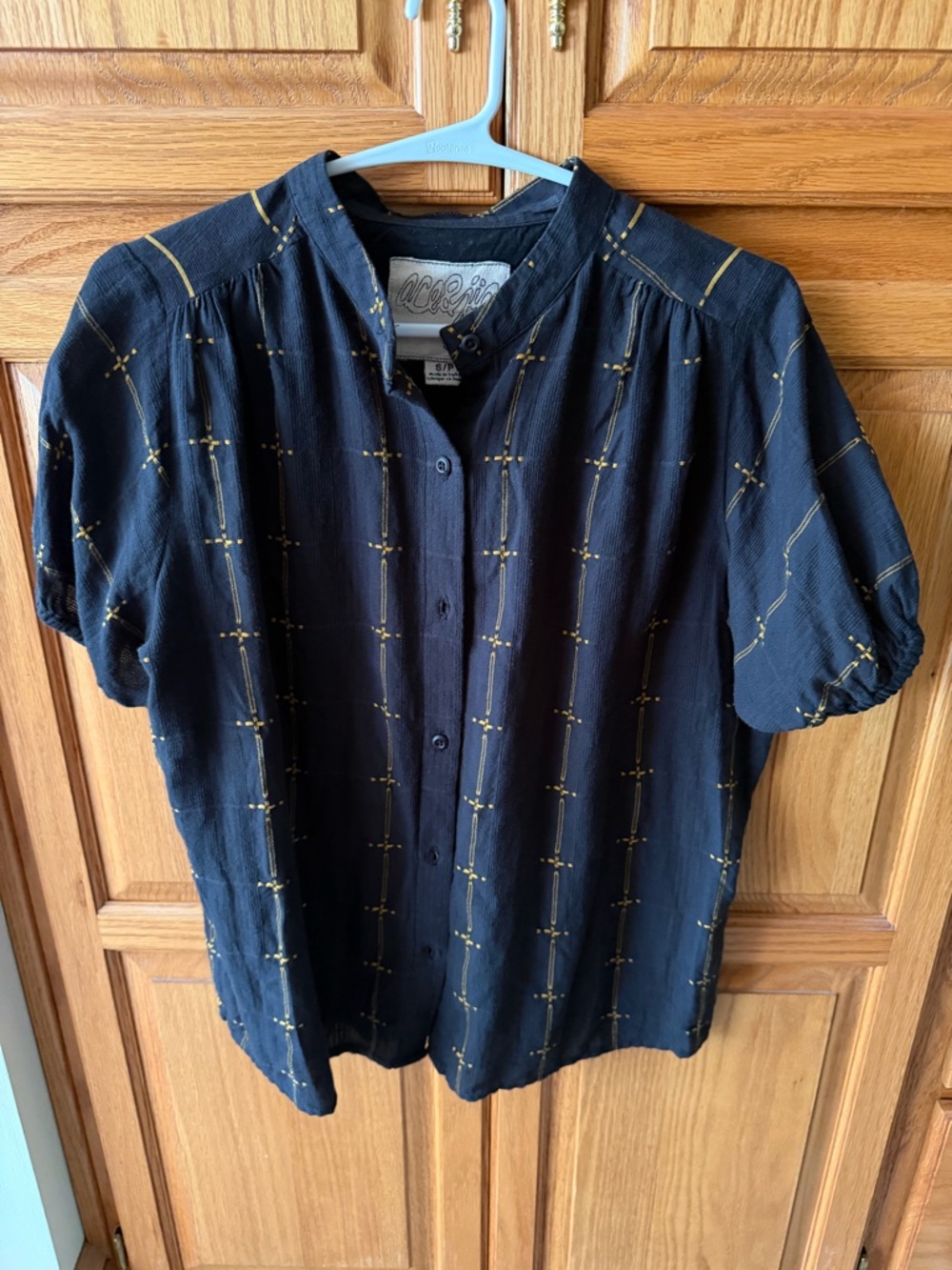 Ace & Jig black Button-Down Shirt with Gold Grid Stitching